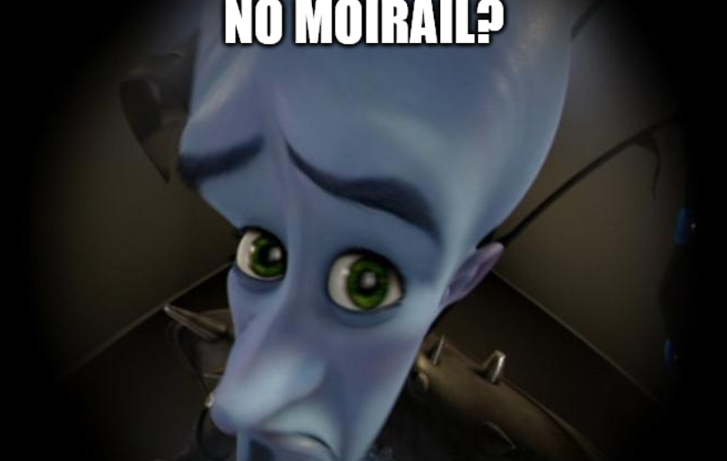 Megamind looking up at the camera with a pleading expression. Caption reads, 'No Moirail?'